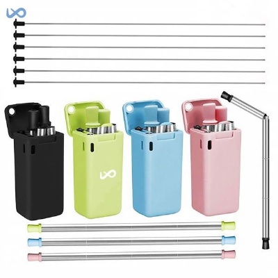 Reusable Stainless Steel Folding Straw with Case and Brush