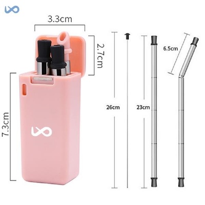 Reusable Stainless Steel Folding Straw with Case and Brush
